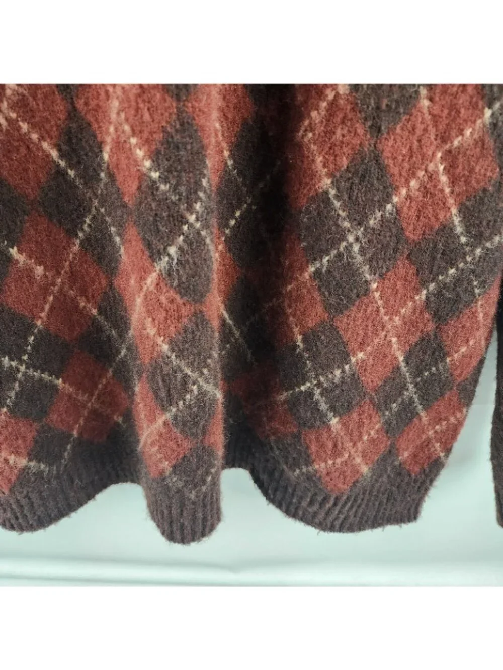 Eddie Bauer Sweater Mens XL Burgundy Lambswool Argyle Comfort Pullover Preppy
